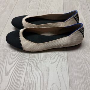 Rothy’s The Flat Cap Toe Ballet Flats Beige Black Knit Washable Women’s 10
